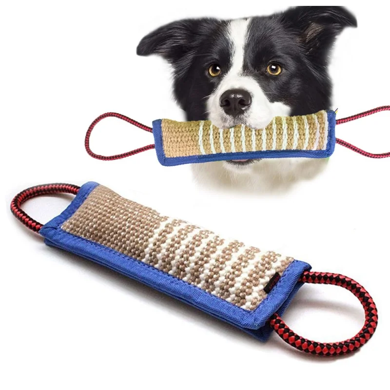 Juguete extractor para perros, almohada duradera para morder perros de yute con 2 asas fuertes, extractor de guerra, juego interactivo para entrenamiento de cachorros