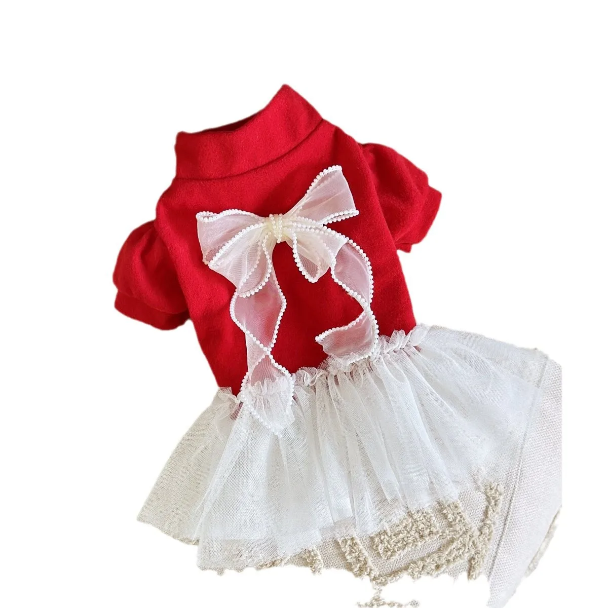 Vestido con lazo para primavera/verano para mascotas, nueva falda navideña de malla con lazo, adecuada para perros pequeños y medianos, vestidos para perros pequeños - imagen 5