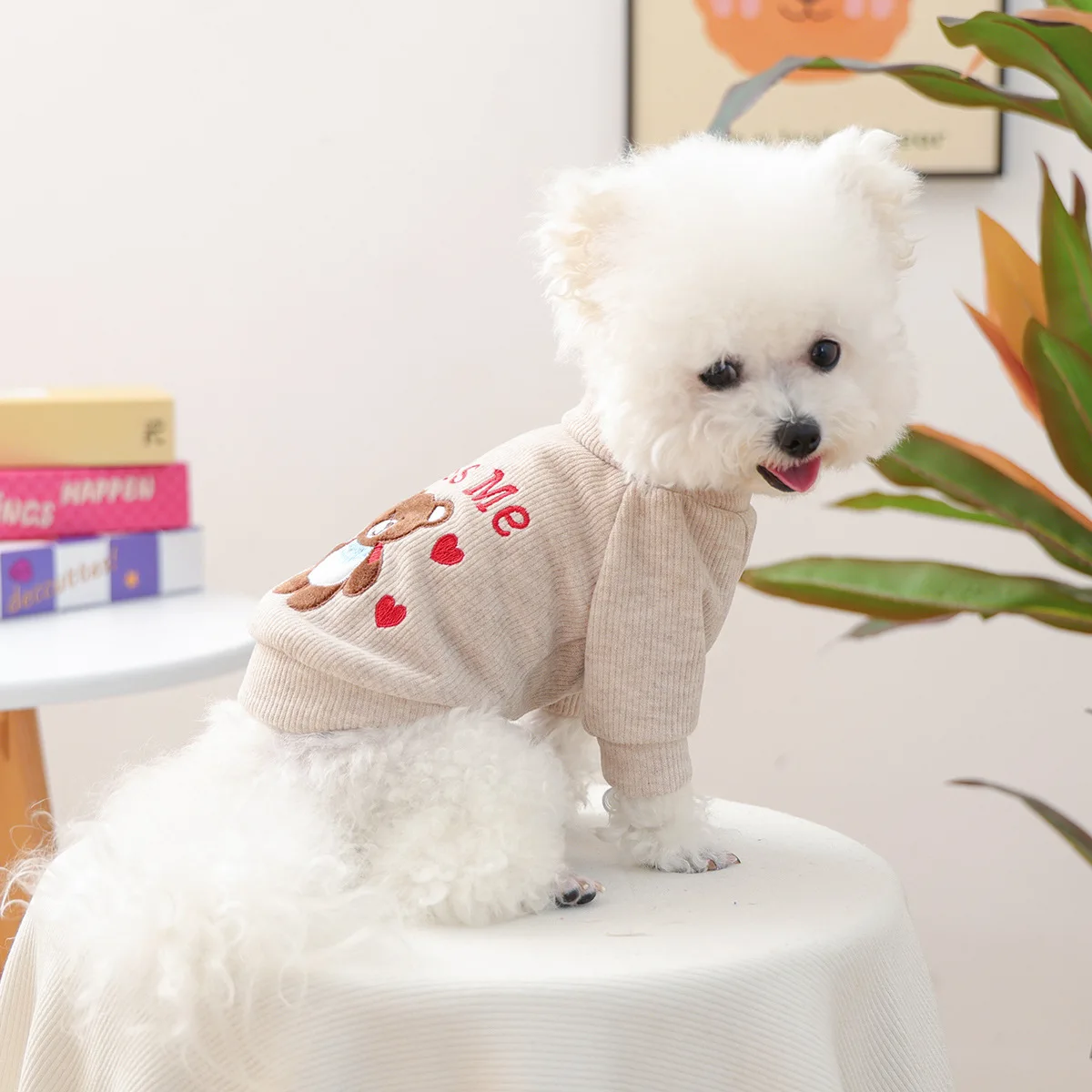 Sudadera con capucha de otoño e invierno para mascotas, perro pequeño, cachorro, perro feliz, gato, cálido y cómodo, oso de peluche, camisa de cuello redondo, ropa para cachorros - imagen 2