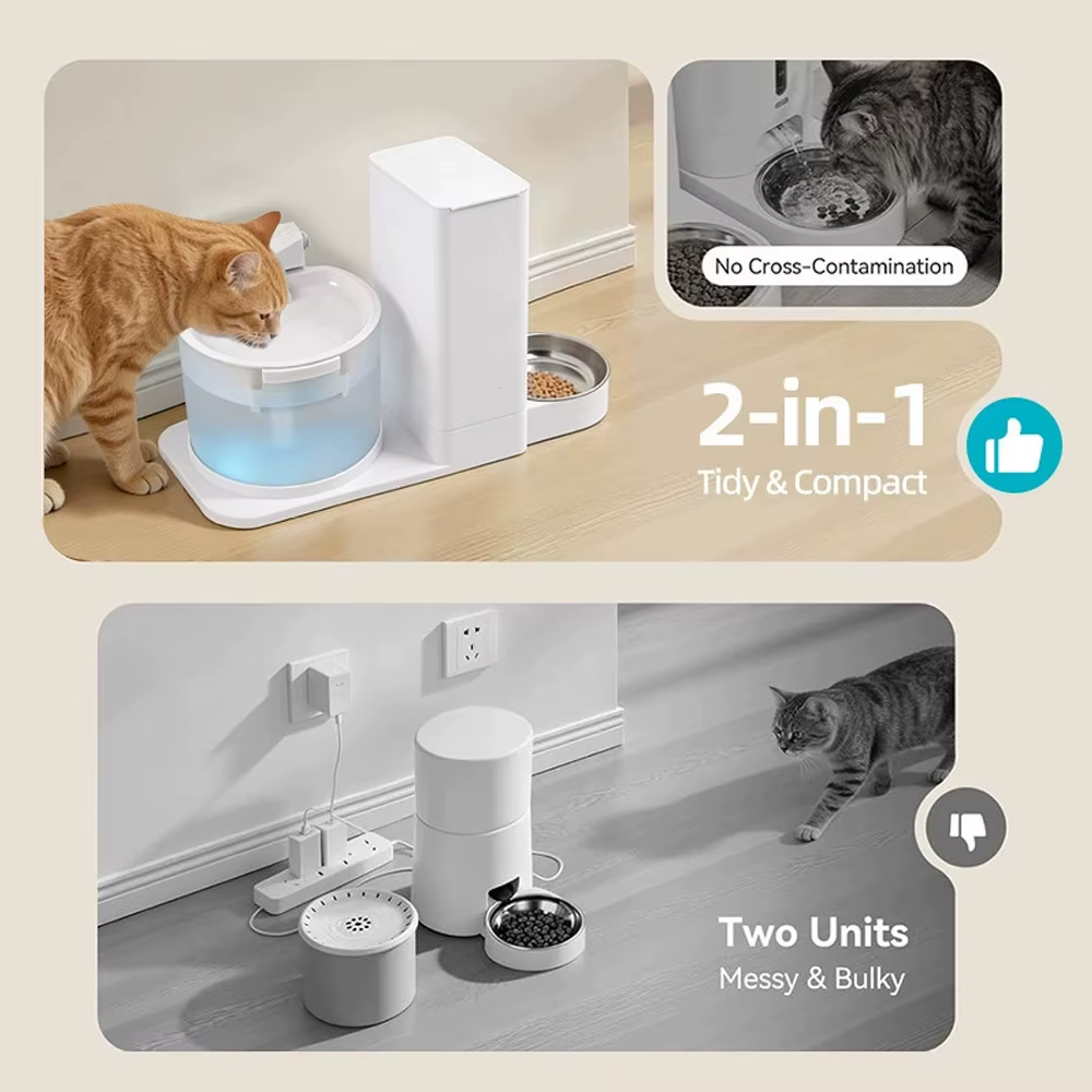 Dispensador automático 2 en 1 de comida y agua para gatos, perros - imagen 2