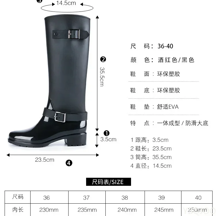Botas altas con cremallera de estilo Punk para mujer, Botas de lluvia de Color puro, zapatos de agua de goma para exteriores, talla grande 36-41 - imagen 3