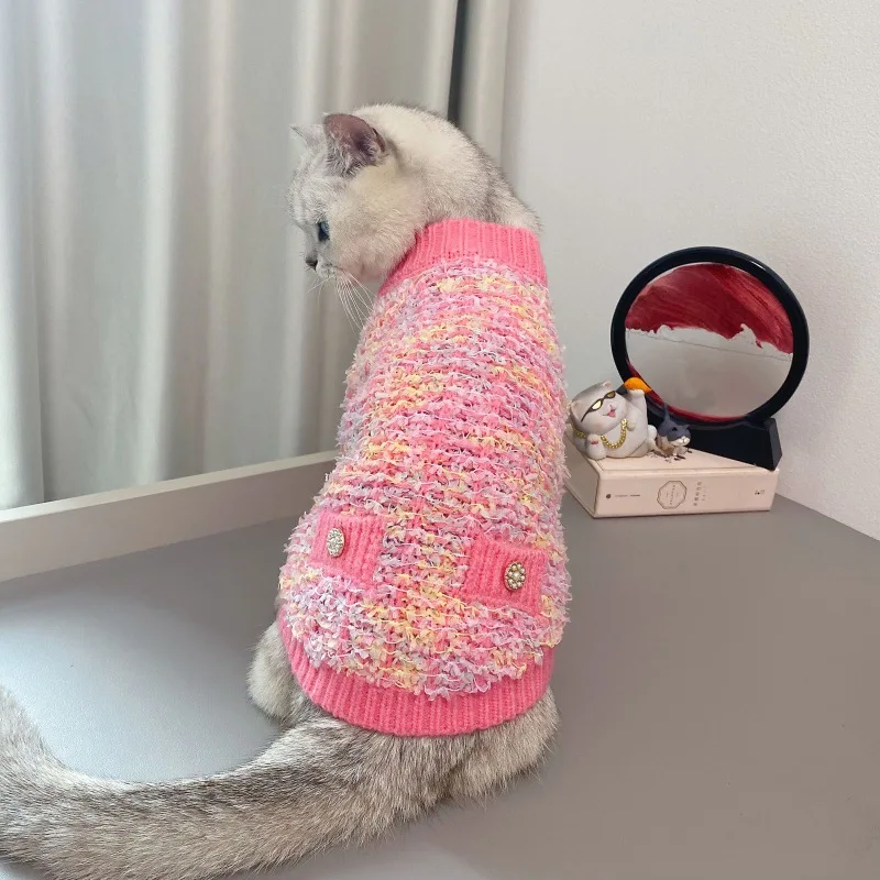 Suéter colorido de otoño e invierno para mascotas, cárdigan de punto de hilo de mariposa grueso, suéter para perros y gatos, abrigo de peluche para perros pequeños - imagen 2