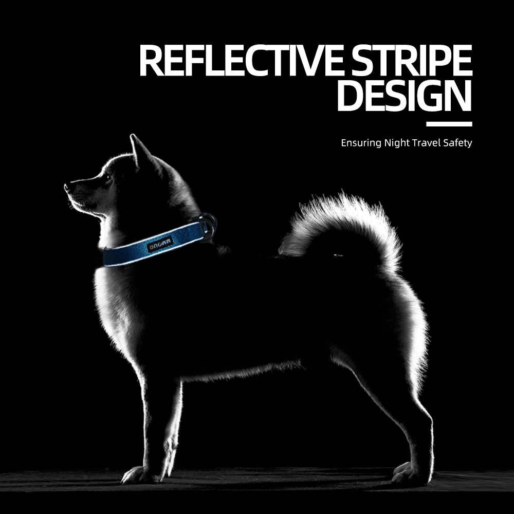 Collar para perro transpirable reflectante, conjunto de correa, Material de nailon, Collar para mascotas con doble anillo en D para perros medianos a grandes, suministros para mascotas al aire libre - imagen 3