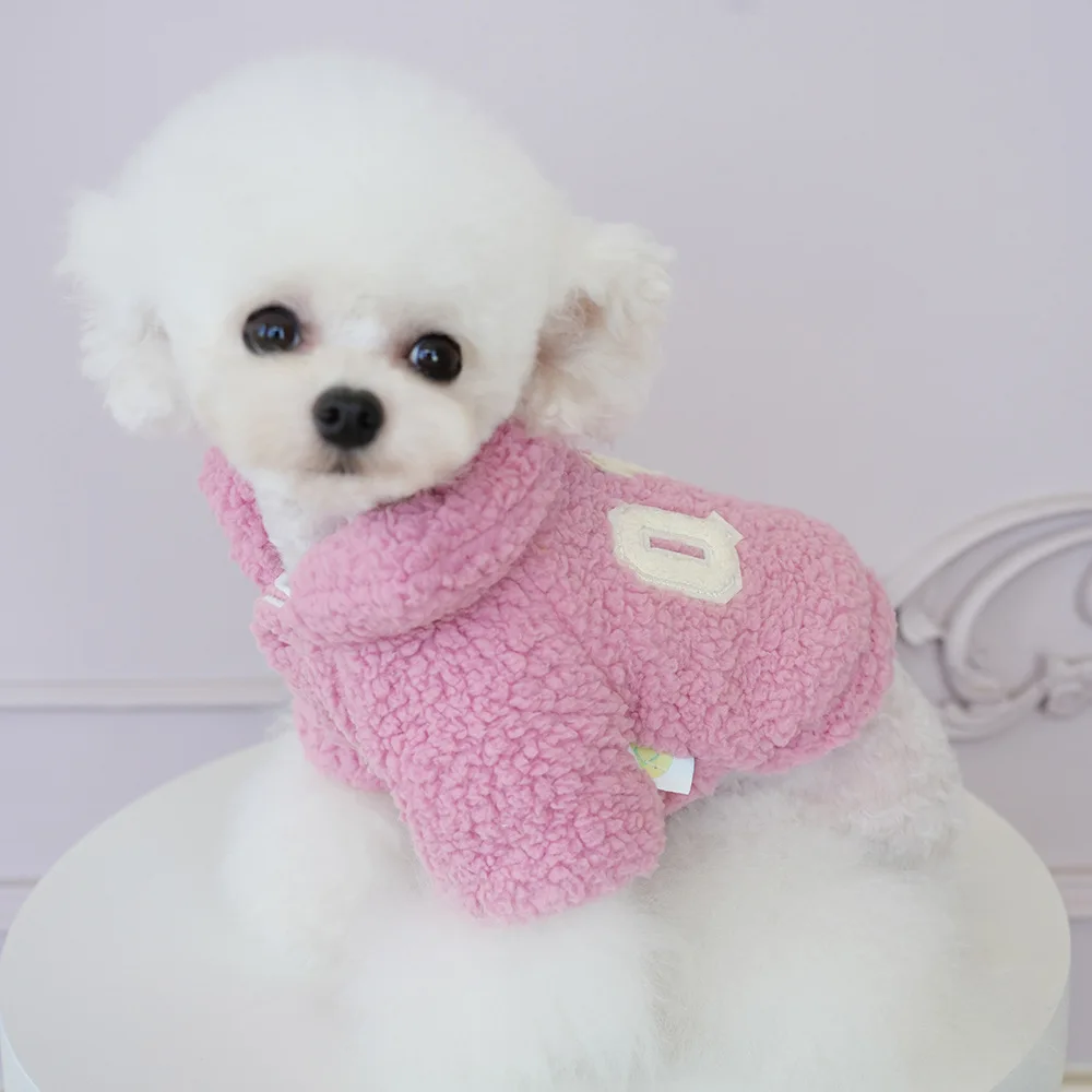 Abrigo de lana de cordero para otoño/invierno para mascotas, abrigo con cuello cálido, ropa para perros pequeños, ropa para cachorros, suéter, pijamas de invierno