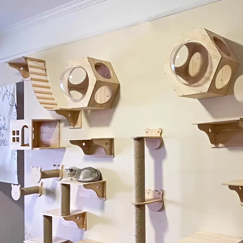 Actividad montada en la pared, rascador de Sisal de madera para gatos, muebles escaladores, puente para gatos, escalones de cuerda, escalera para gatitos, poste para pared - imagen 2
