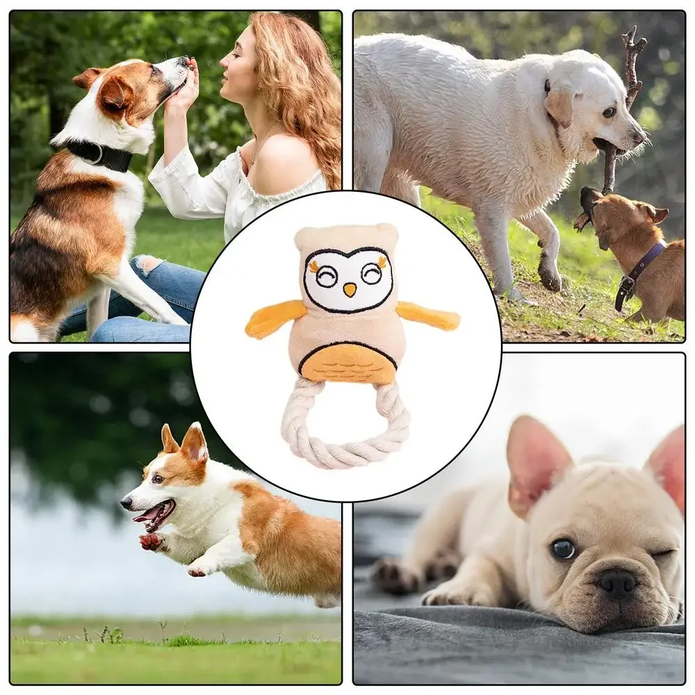 Juguete chirriante de peluche para perro, cuerda de algodón, búho, juguete para masticar y dentición, juguete creativo interactivo para mascotas - imagen 4