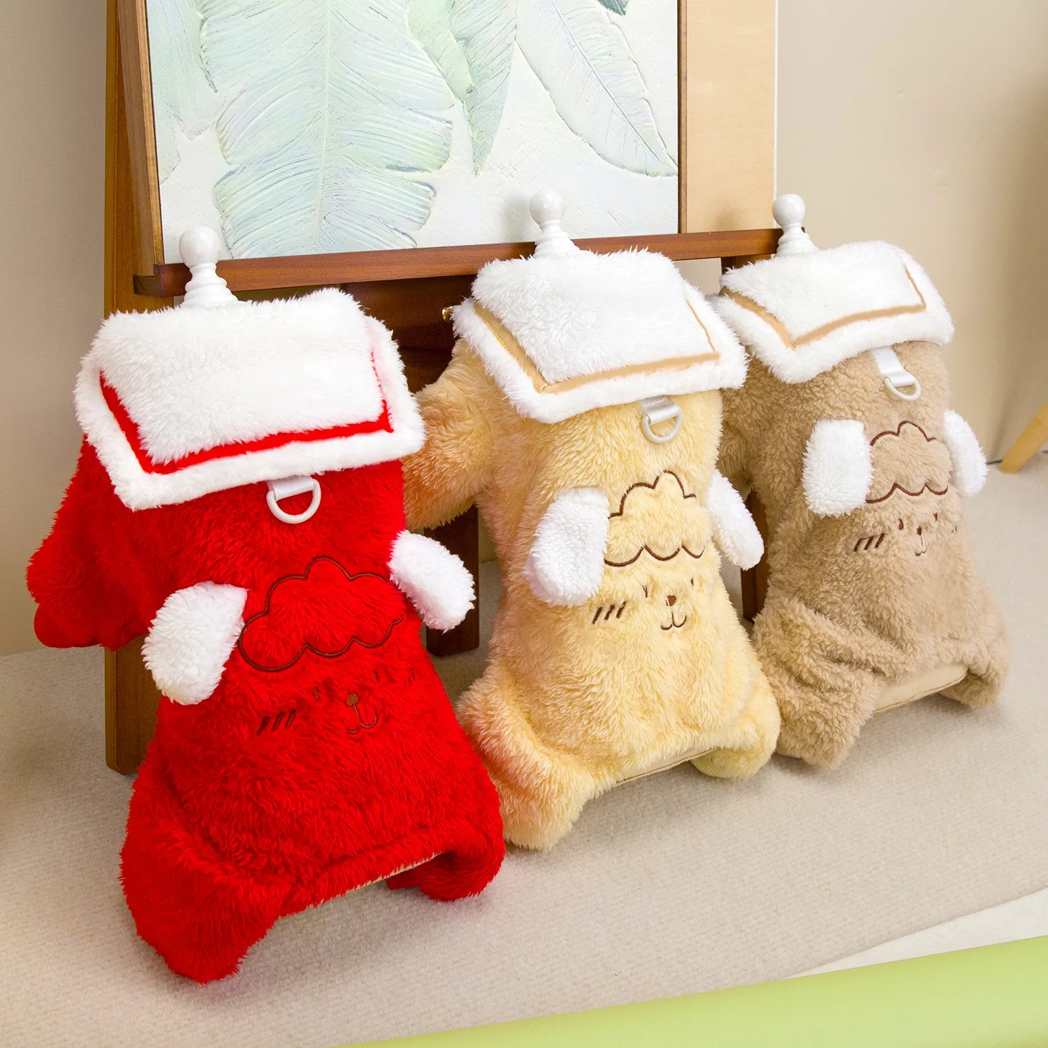 Ropa de invierno para perros de franela con cuello de marinero, monos de cuatro patas para mantener el calor, ropa para gatos esfinge, sudaderas para mascotas Pomerania Chihuahua - imagen 3