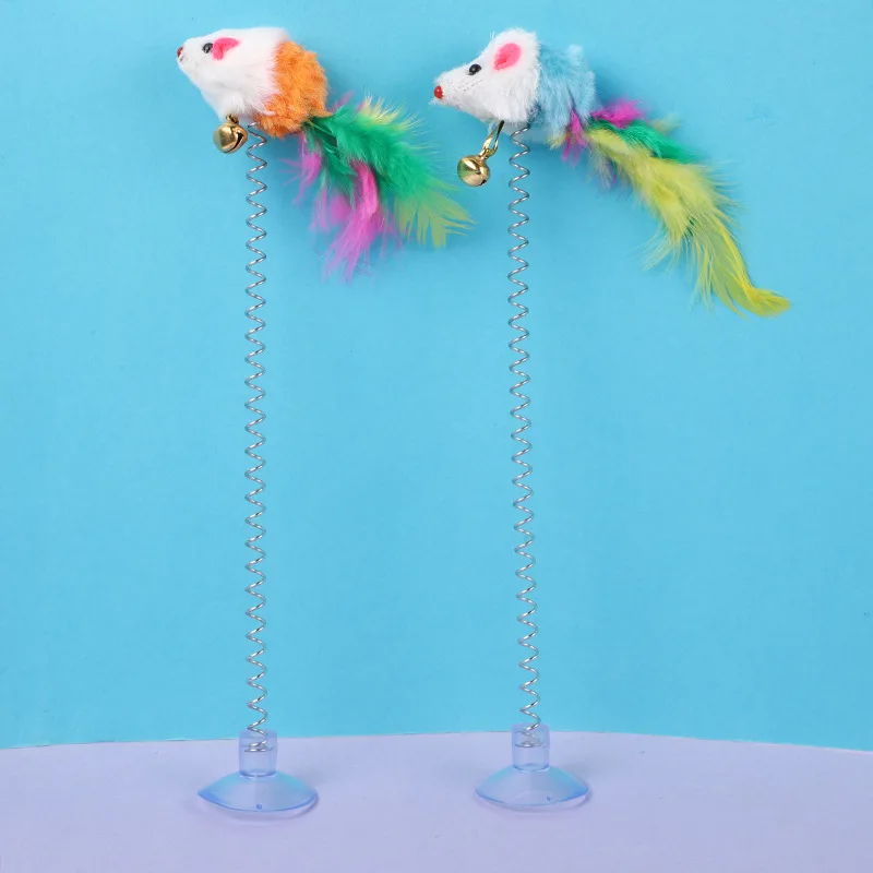 Juguete interactivo para gatos con ventosa, columpio elástico, cinturón de plumas, sonido de campana, punto de ratón, venta al por mayor - imagen 3