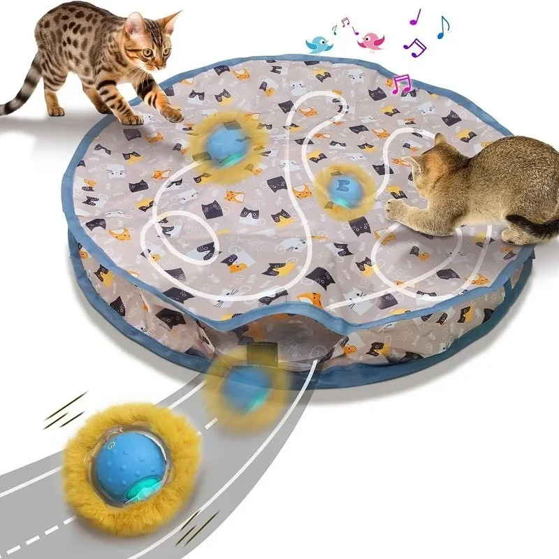 Juguetes interactivos para gatos, pelota rodante rápida en bolsa, juguete para ocultar y buscar gatitos, juguete interactivo para gatos activado por movimiento para interiores - imagen 3