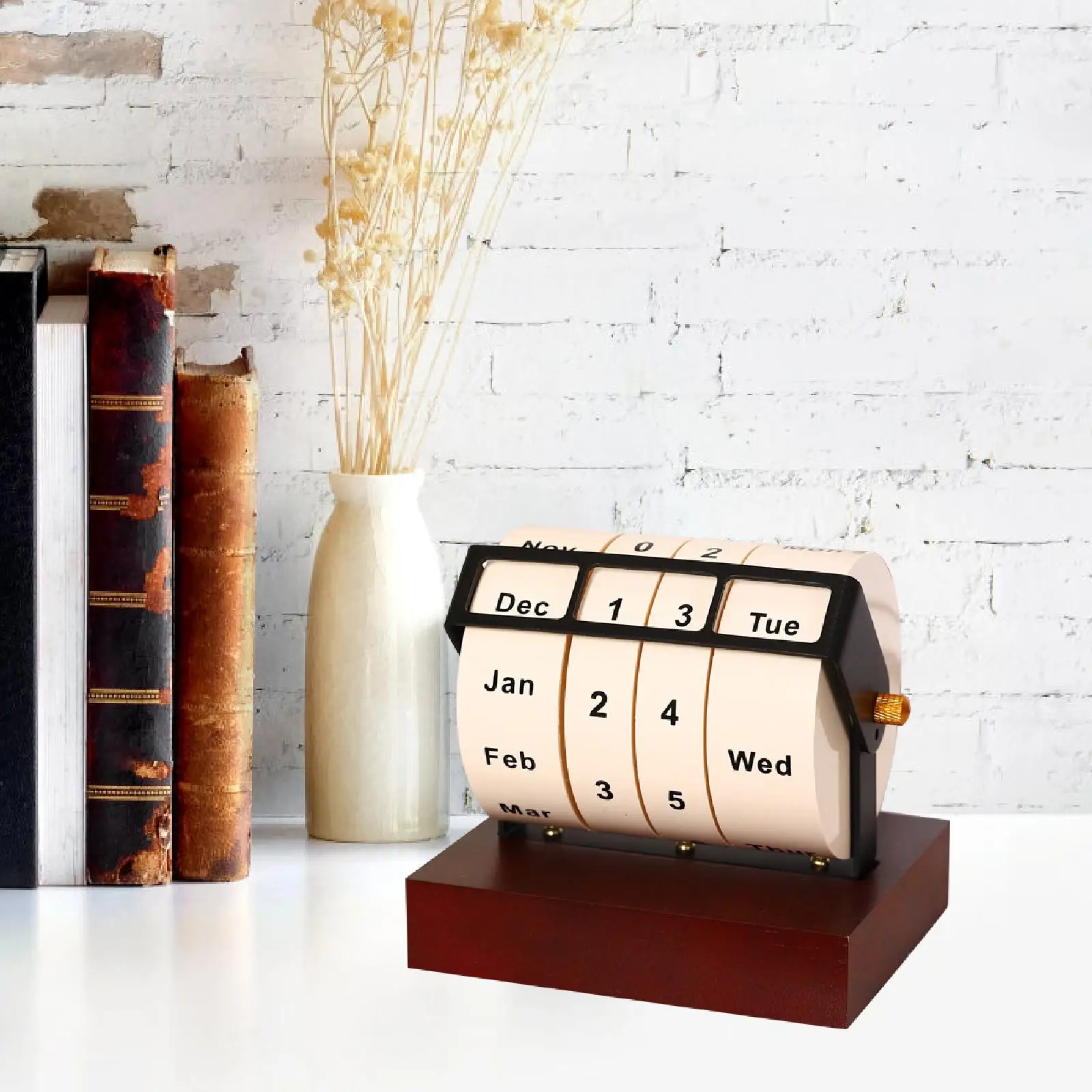 Rotary Perpetual Desk Calendar Tabletop Calendar Desktop Ornament Month Week