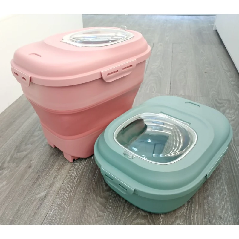 Contenedor de comida para perros grande, cubo plegable para almacenamiento de alimentos para cachorros, rueda para perros, almacenamiento de golosinas, mascotas, cajas de comida seca apilables para animales - imagen 5