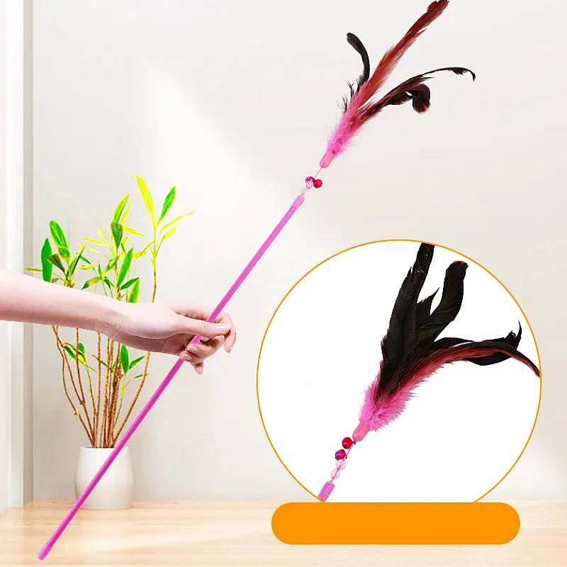 Juguete de plumas para gatos, palos interactivos con mango retráctil, Teaser con campana - imagen 4
