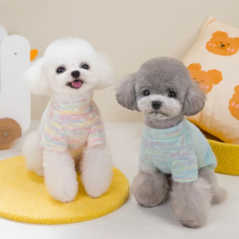 Suéter cálido para perros, ropa colorida de invierno para perros, sudaderas con capucha de punto rosa y azul, abrigo para perros pequeños, suéteres para cachorros Chihuahua - imagen 5