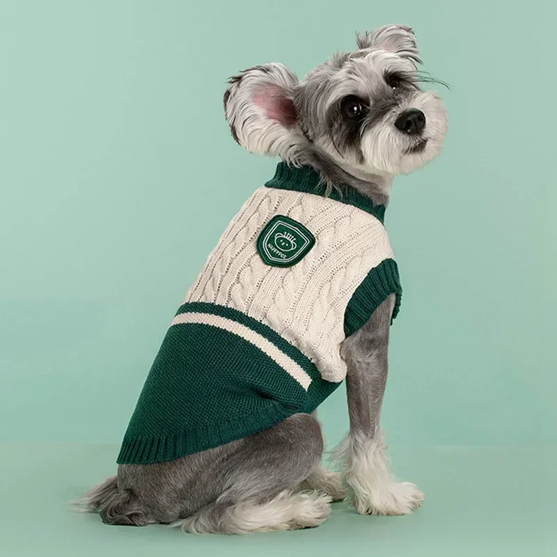 Suéter para perros y gatos, ropa de invierno para mascotas de estilo universitario para perros pequeños y medianos, ropa de punto para cachorros, sudadera Bulldog Chihuahua - imagen 4