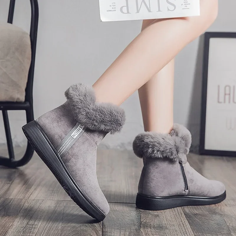 Venta caliente de botas de mujer nuevas botas de nieve de invierno botas cortas de felpa cálidas botines grandes plataforma de zapato de algodón zapatos de mujer Botines - imagen 4