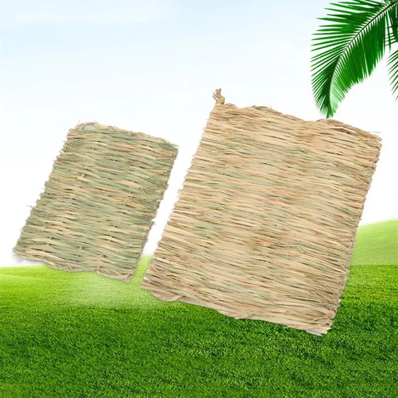 Estera de paja de conejo tejido de animales pequeños, estera de paja seca, estera de jaula de conejillo de indias Natural - imagen 3