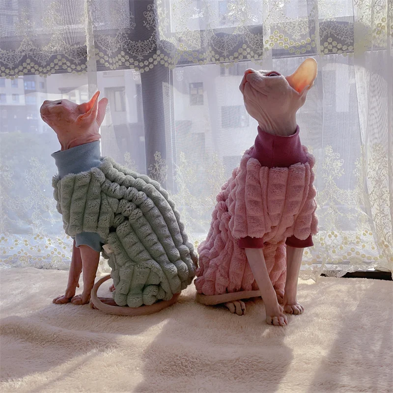 Ropa Para Gato Devon Rex Engrosamiento Peluche Abrigo Gato Suéter Disfraz Sphynix Ropa Katten Sphynx Pullover Ropa Productos para ropa exterior de invierno - imagen 2