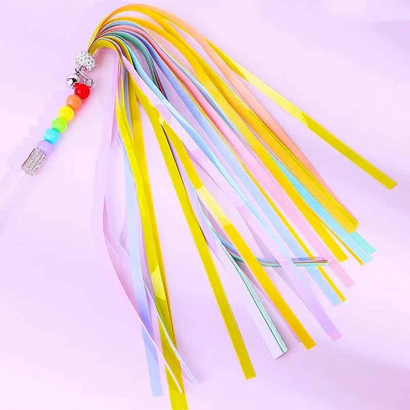 Cat Toy Rainbow Tassel Cats Teaser Stick Cat Toys Interactive Long Handle Kitten Toys Bite-resistant Teaser Cats Toy with Bell - imagen 5