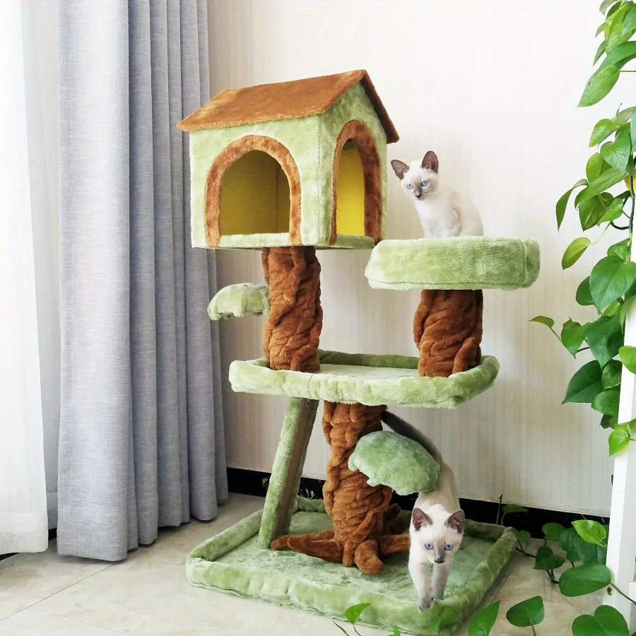 Torre de árbol para gatos con casa de árbol, condón para gatos de interior, poste rascador de Sisal para gatos, rampa para dormir, percha para gatitos de varios niveles