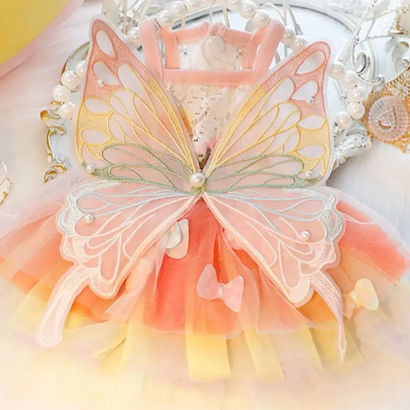 Vestido de princesa para mascotas, ropa de mariposa arcoíris para gatos y perros pequeños, precioso diseño colorido de ala de mariposa para primavera y verano - imagen 3