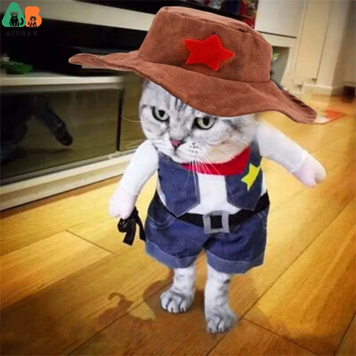 Disfraces de Halloween para perros y gatos, uniforme de vaquero del oeste con sombrero, divertido traje de vaquero para mascotas, disfraz divertido para gatos y perros pequeños - imagen 3