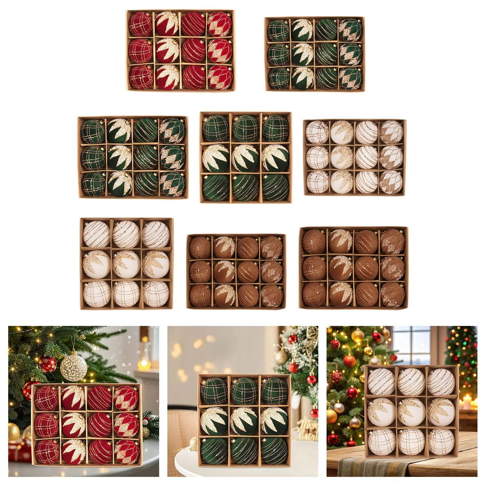 Bolas de Navidad flocadas, adornos, colgantes de bolas, decoraciones ligeras para árboles de Navidad para celebración de patio, restaurante interior