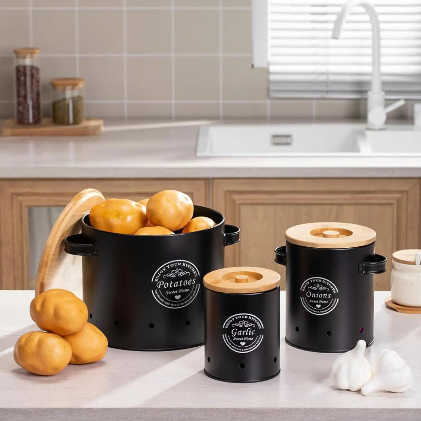 Vegetables Storage Bin, with Lid and Handle, Fresh Vegetable Keeper, Kitchen Organization Kitchen Storage Canister Vegetables Storage Bin, with Lid and Handle, Fresh Vegetable Keeper, Kitchen Organization Kitchen Storage Canister