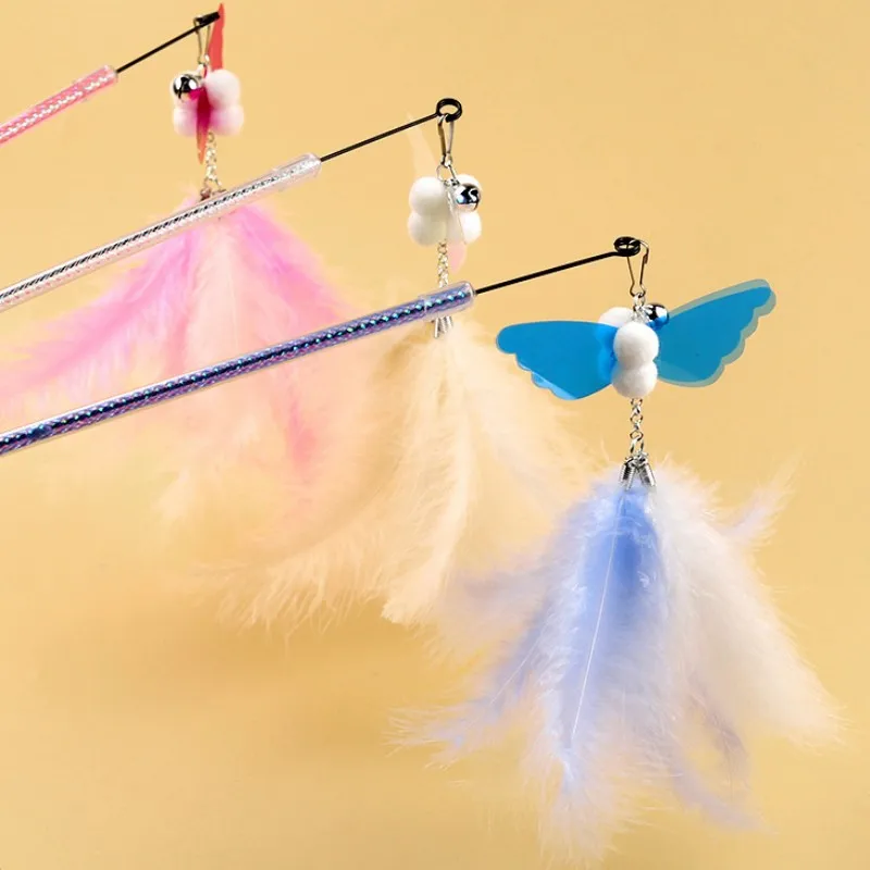 Juguetes de mariposa interactivos para gatos, palo de burlas, mango retráctil con campana, productos para mascotas - imagen 3