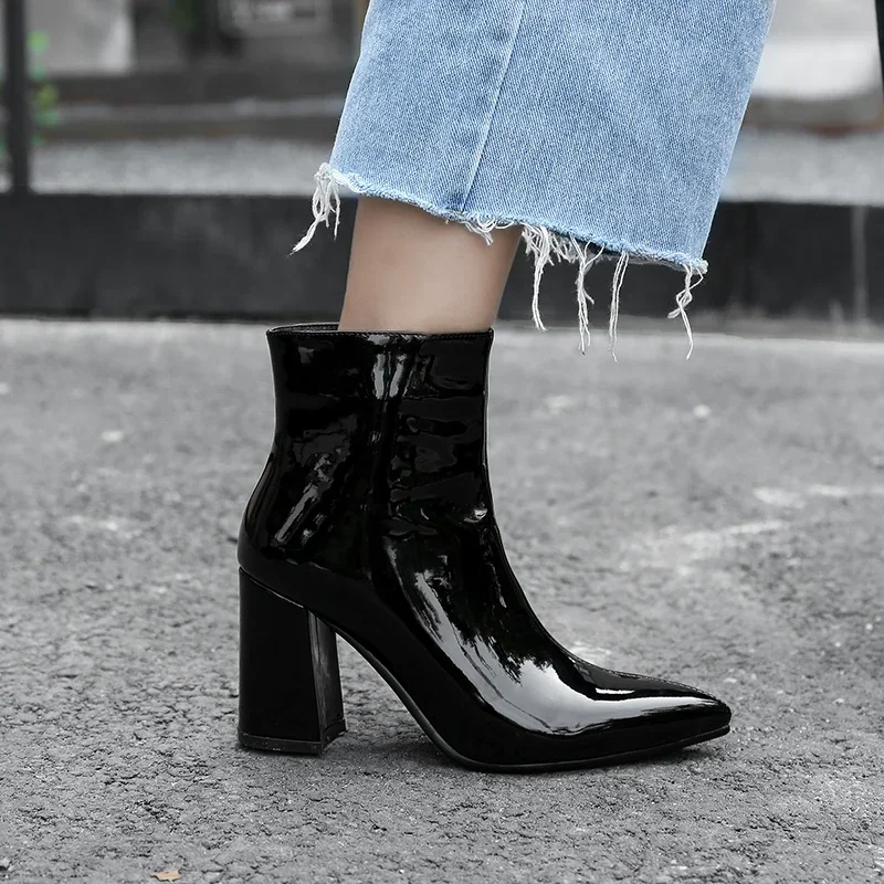 Botas Chelsea de tacón bajo con cremallera para mujer, botines de punta redonda y Tacón cuadrado con lentejuelas, novedad de invierno, 2019 - imagen 4