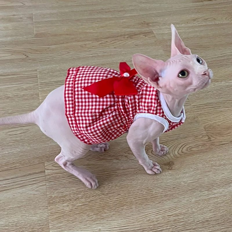 Primavera Verano raya Sphynx gato falda con lazo lindo vestido para mascotas para gatos Gotas Katten Kedi vestidos mascotas ropa vestido - imagen 3