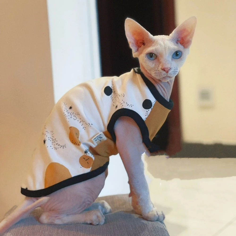 Camisa de algodón de primavera verano para ropa de gato Sphynx Abrigo de manga corta beige suave para gatas Mono Elestic para Devon Rex