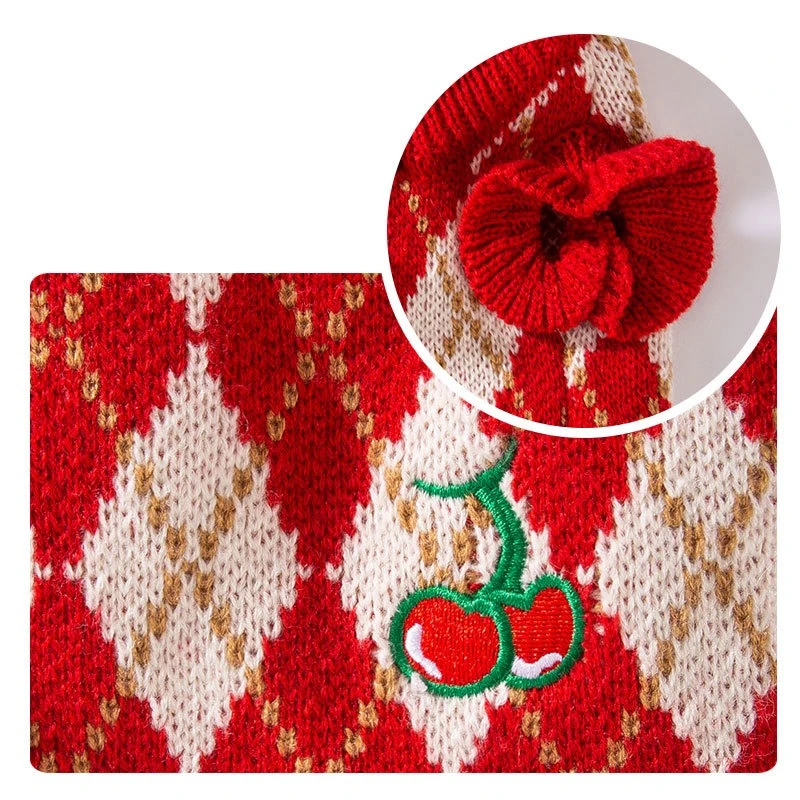 Suéteres bordados de cereza para perros pequeños y medianos, ropa de invierno de Navidad y Año Nuevo para gatos, monos de lana para mascotas, Chihuahua - imagen 5