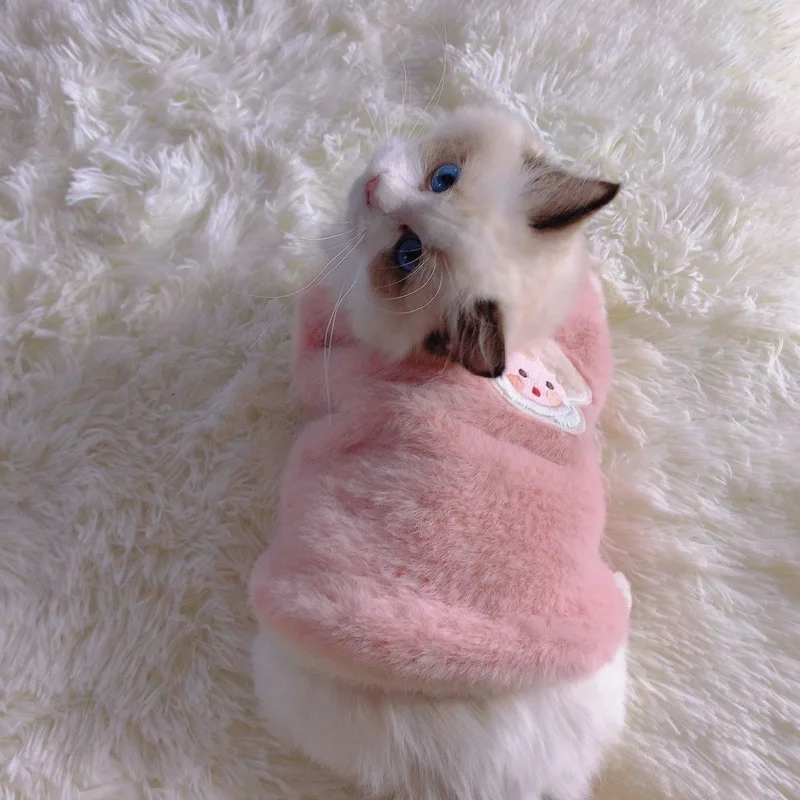 Ropa de invierno para mascotas, chaleco de chaqueta para gato de piel de conejo cálido para gatos, prendas Sphynx persa, jerséis de gatito lindo, atuendo katten kleding - imagen 5