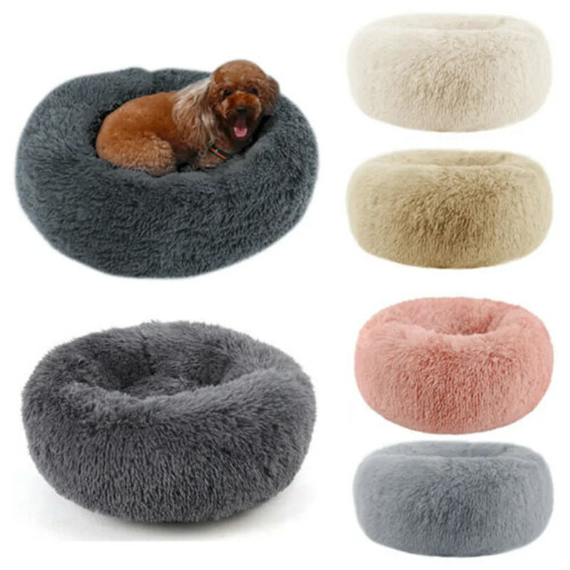Cama redonda XXL de felpa con forma de donut para mascotas, cálida para invierno para perros y gatos grandes, alfombra suave y tranquilizadora para sofá para animales pequeños a medianos