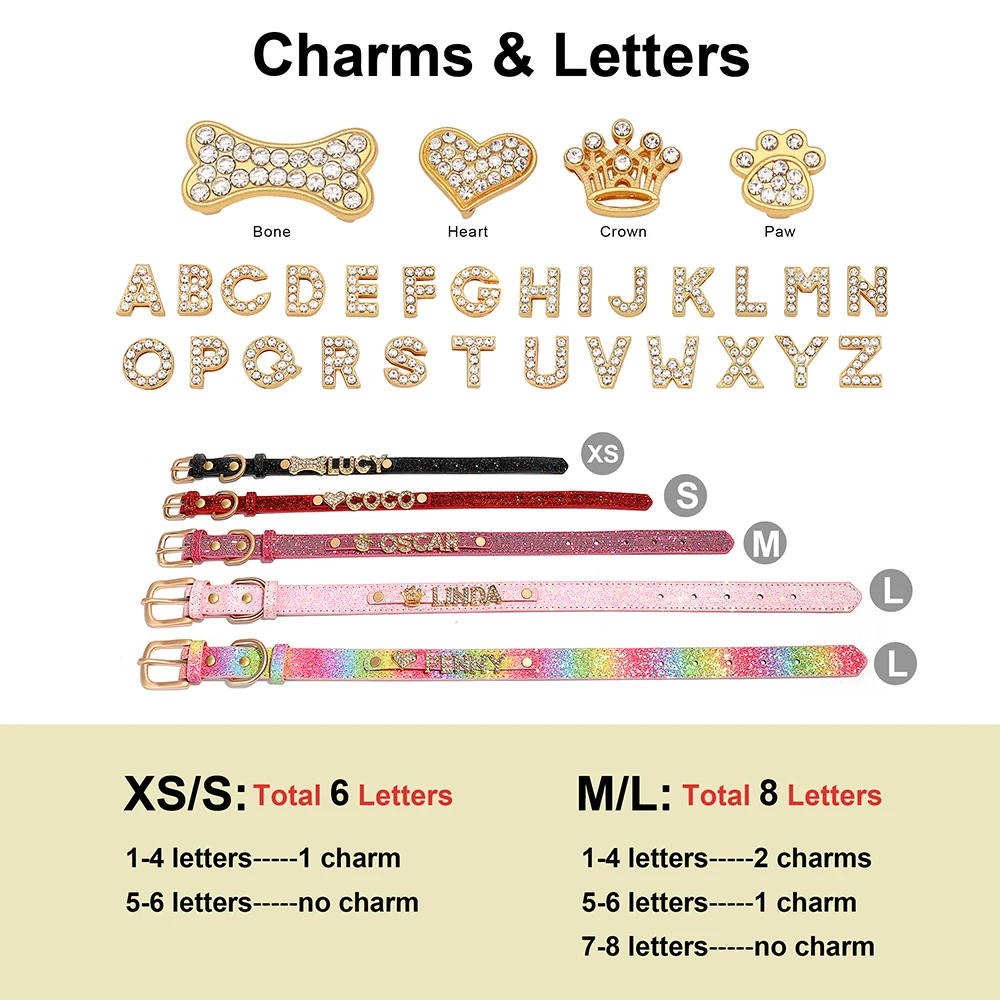 Collar de perro personalizado con diamantes de imitación, Collar de lentejuelas, hebilla de aleación, collares con nombre de gato, grabado gratis para perros pequeños y grandes - imagen 4