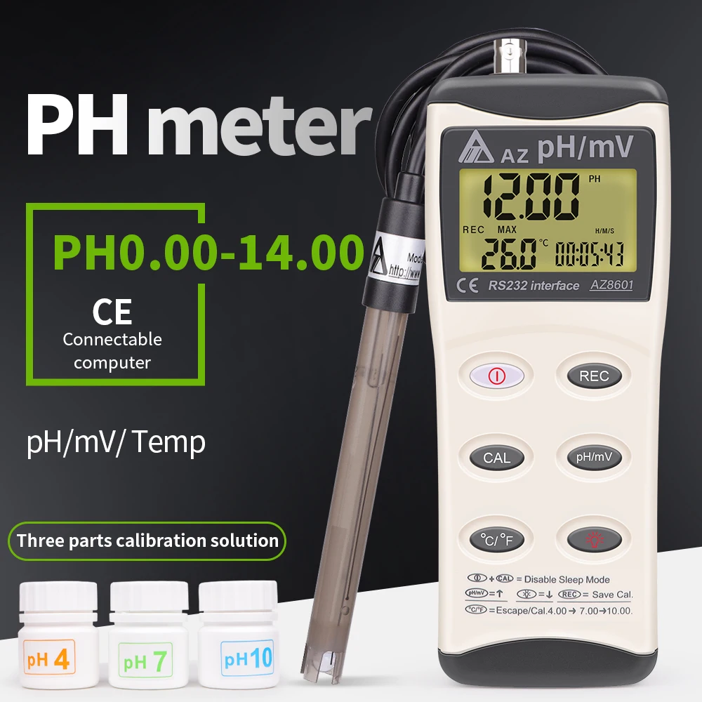 Probador de PH AZ8601, pantalla LCD, Probador de Calidad del Agua, medidor de PH/ORP de alta precisión, Detector de 0-14pH, Monitor de agua portátil con retroiluminación