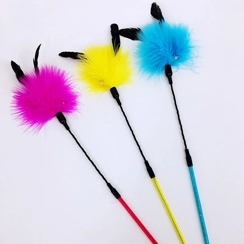Juguete para gatos, juguetes interactivos de plumas con mango largo para gatos, palo de Teaser resistente a mordeduras, juguete de plumas para gatos, palos, suministros para mascotas - imagen 5