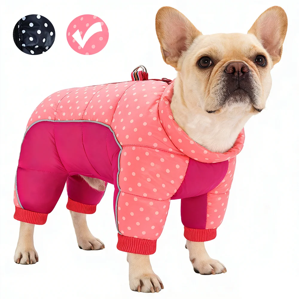 Chaqueta cálida de invierno para perros pequeños y medianos, mono con estampado de lunares para cachorros, abrigo reflectante para mascotas, Chihuahua, Bulldog, con anillo en D