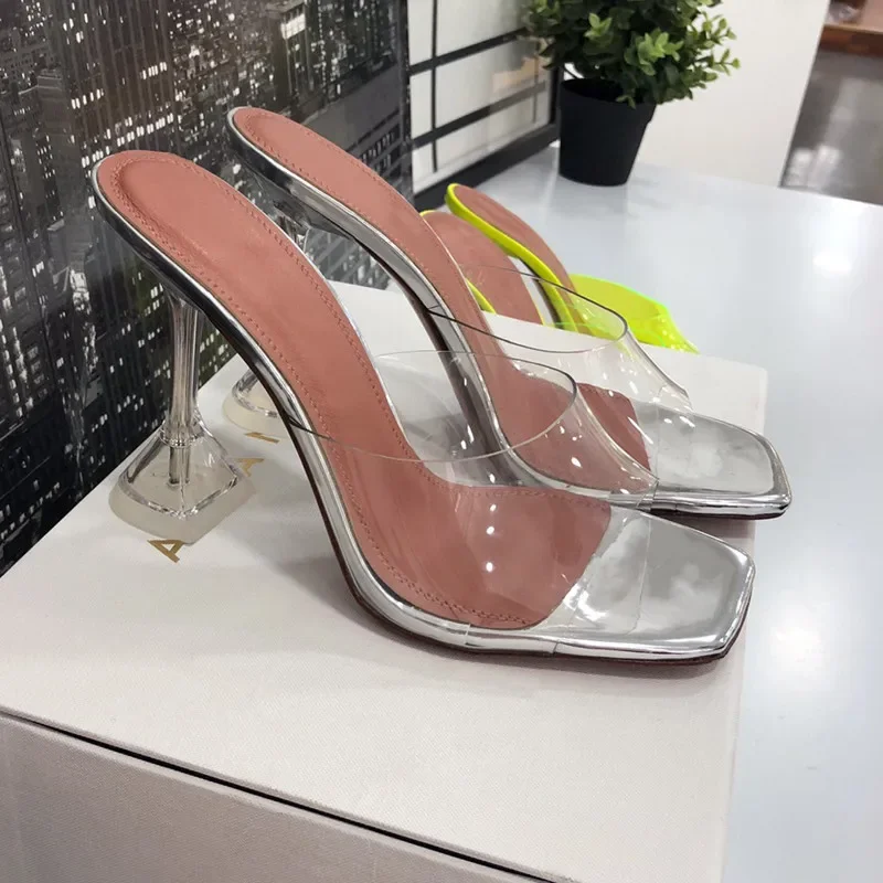 2023 estilo estrella transparente PVC cristalino tacón zapatillas de mujer moda tacones altos mujer mulas diapositivas sandalias de verano zapatos - imagen 4