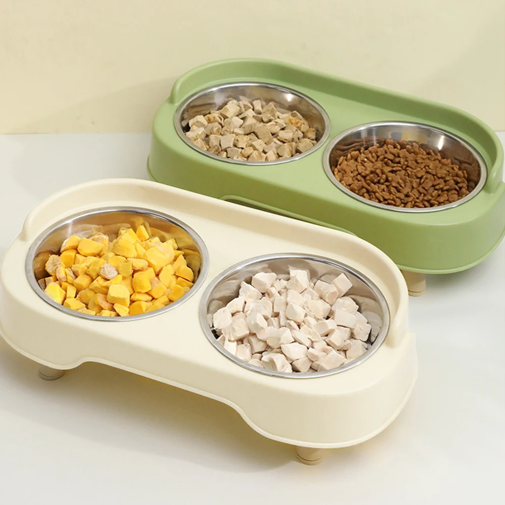 1 PC Anti-Slip Double Dog Bowl with Foot Mat Durable Stainless Steel Water Food Feeder Pet Feeding Drinking Bowls for Dogs Cats - imagen 3