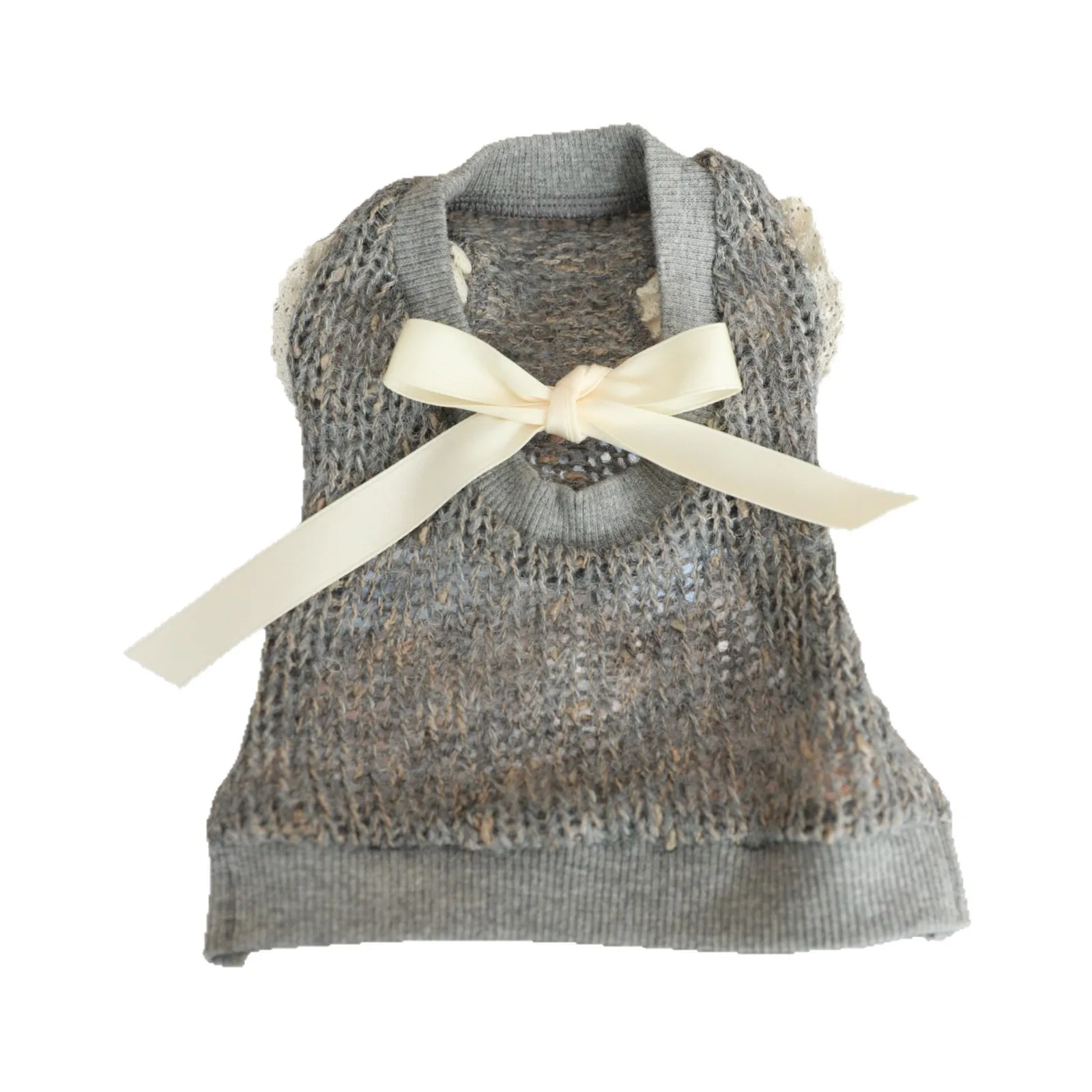 Suéter con lazo gris claro para otoño/invierno para mascotas, camiseta sin mangas para gatos, Teddy Yorkshire, ropa para cachorros, ropa para perros pequeños - imagen 5