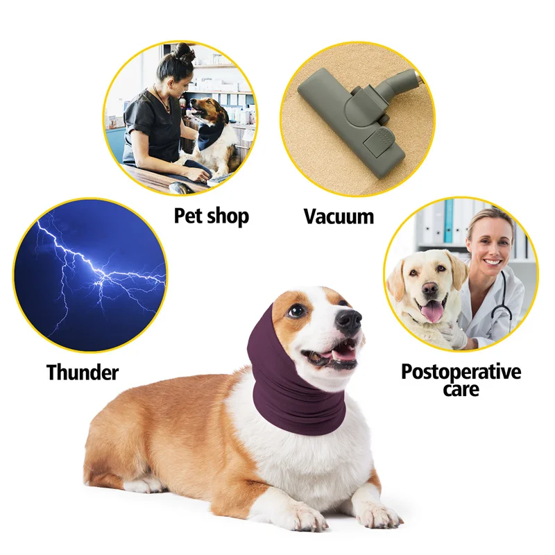 Previene el asustes, cubierta calmante para la cabeza para mascotas, bufanda para el cuello para perros, cachorros cálidos, perros grandes, gatos, orejeras reductoras de ruido, accesorios para mascotas - imagen 3