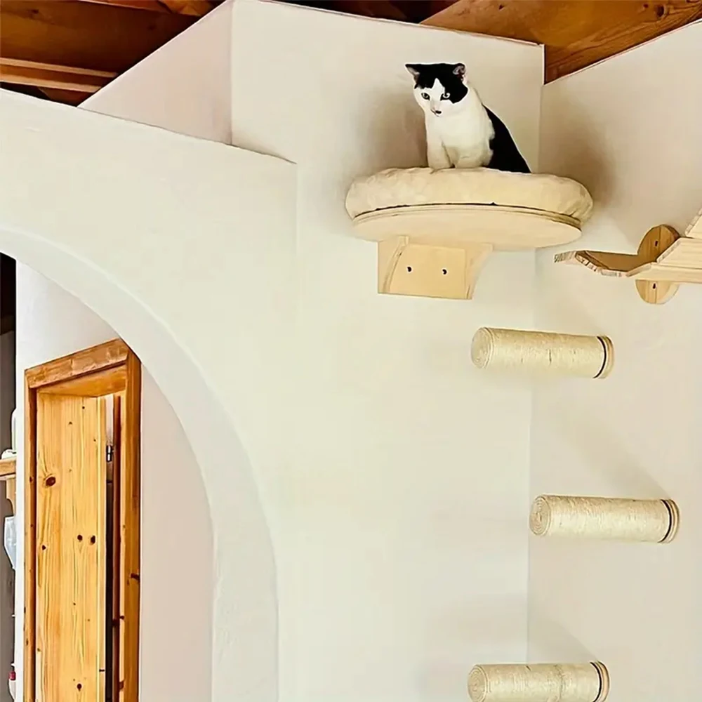 Marco de escalada para gatos montado en la pared, hamaca de madera maciza, Pedal de Sisal, escalera de escalada, poste de rascado, árbol para gatos, nido para gatos de interior - imagen 3