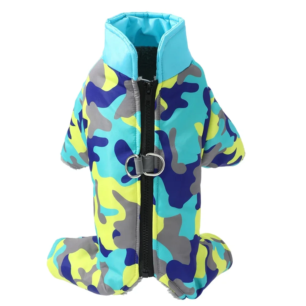 Mono impermeable para mascotas, chaqueta cálida de invierno para perros con anillo en D, abrigo reflectante con estampado de camuflaje para perros pequeños y medianos, Pug - imagen 2