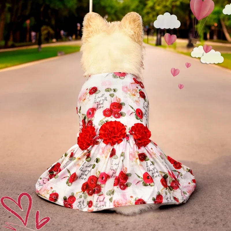 Vestido para perro Primavera Verano falda para cachorro vestido de princesa ropa para mascotas flor corazón encantador patrón sin mangas vestidos de boda para perros - imagen 5
