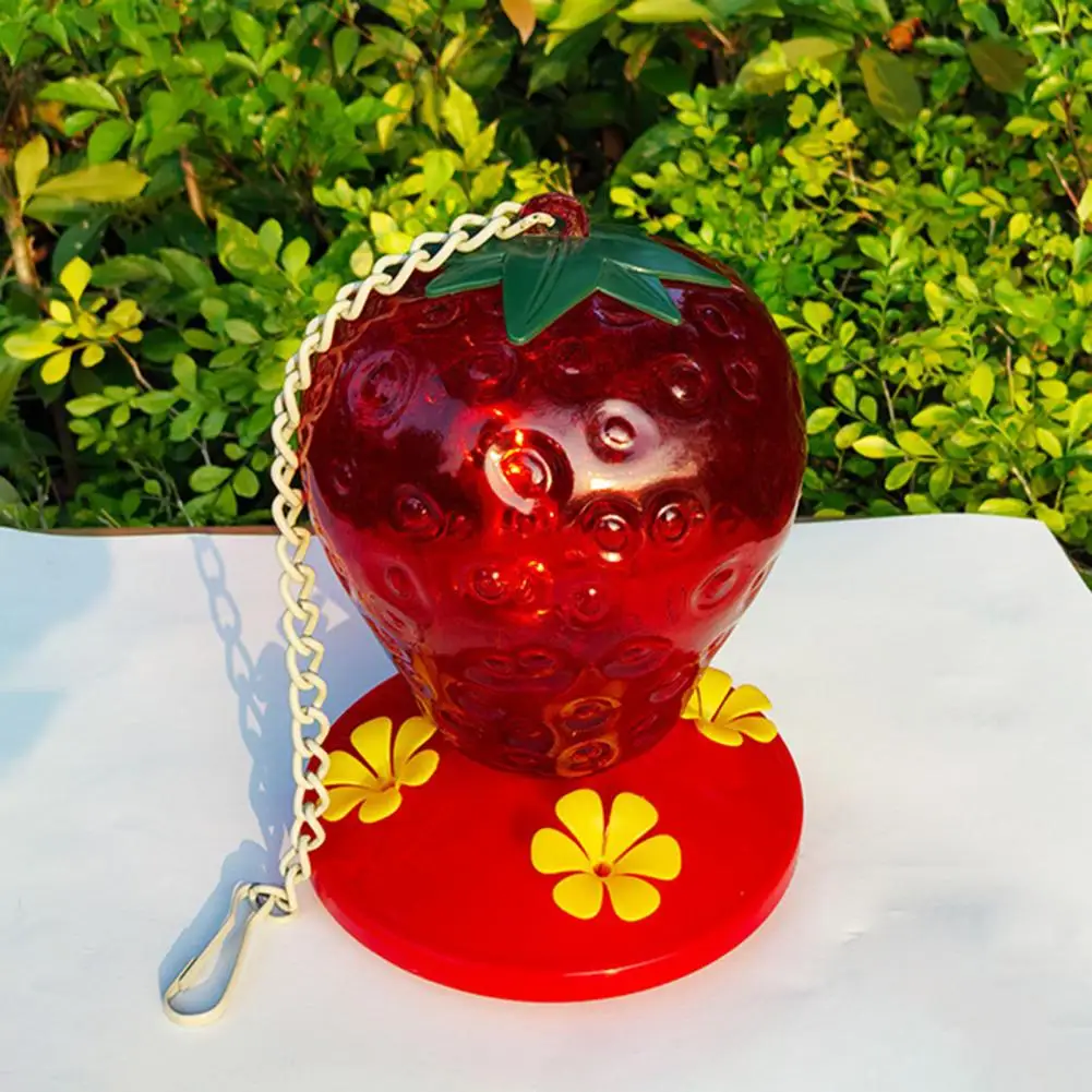 Comedero de colibrí en forma de fresa para colgar al aire libre, estación de alimentación de pájaros rojos para ventana, jardín, cubierta, patio, balcón, decoración - imagen 4