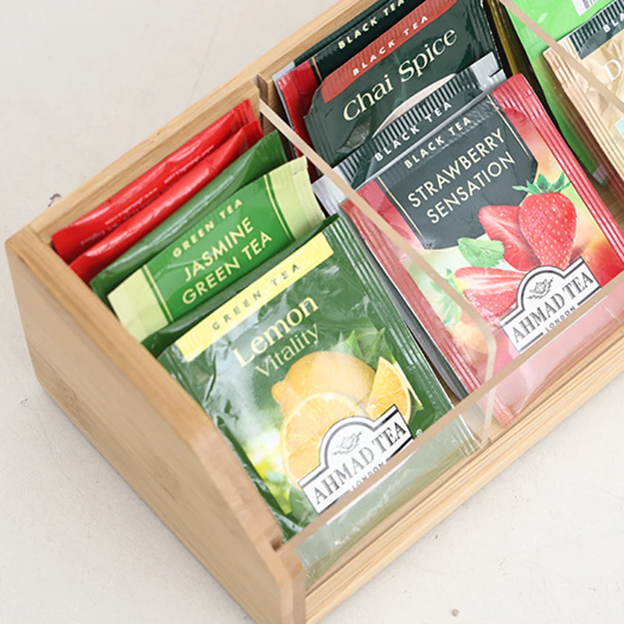 Caja de Bambú con Divisores para Bolsas de Té – Gatos y Perros - imagen 2