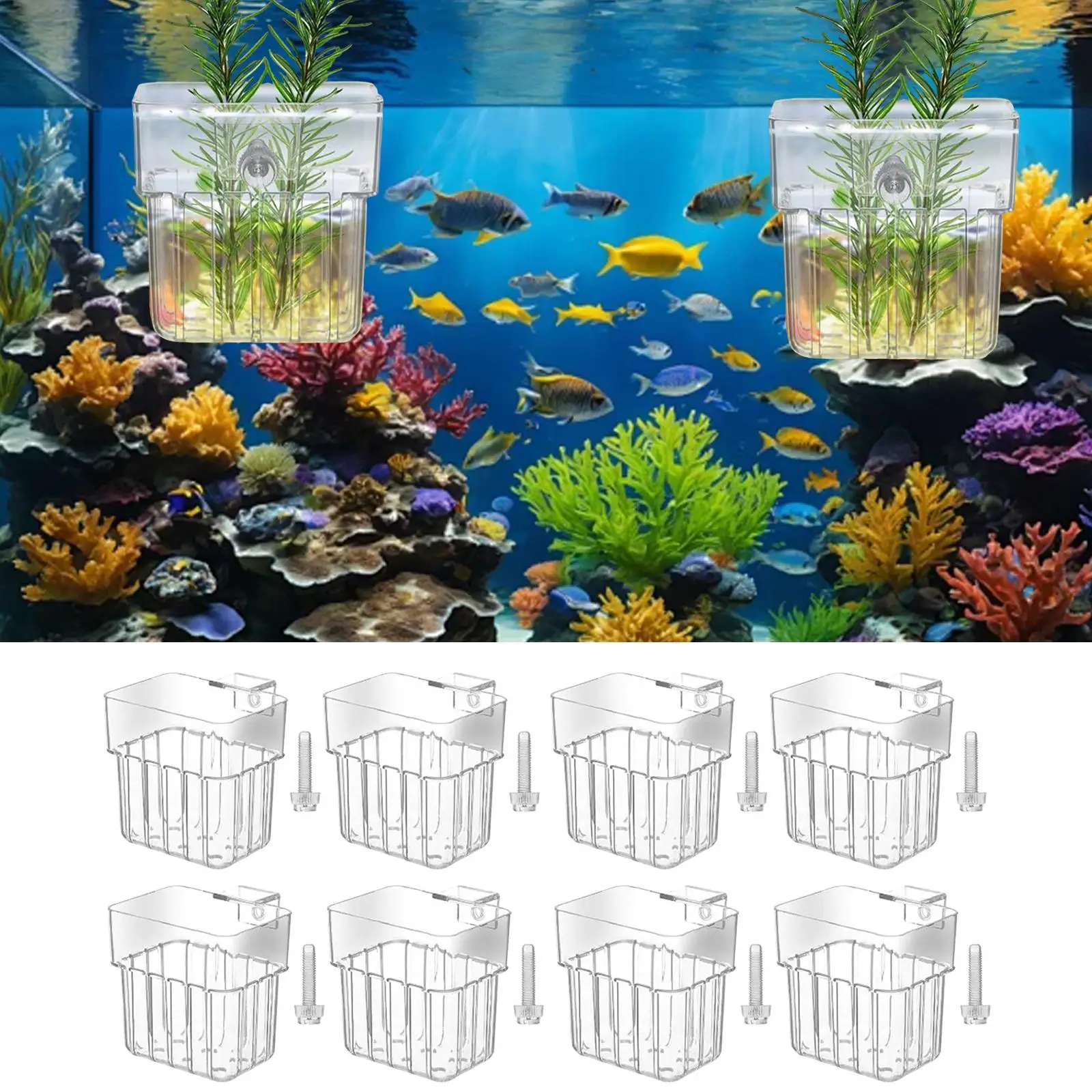 8Pcs Aquarium Plant Holder Decor Easy to Install Background Cultivation Hanging Accessories Glass Tank Planter Aquascaping