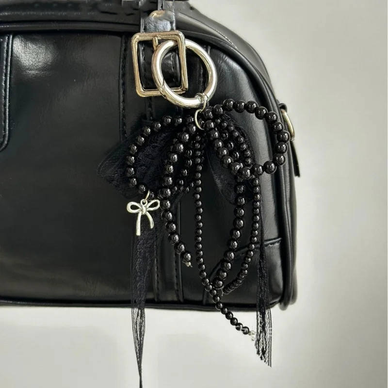 LLavero con lazo de encaje de perlas de imitación, llavero con colgante de cuentas dulces para mujer, bolso y mochila, llavero, adorno exquisito - imagen 3