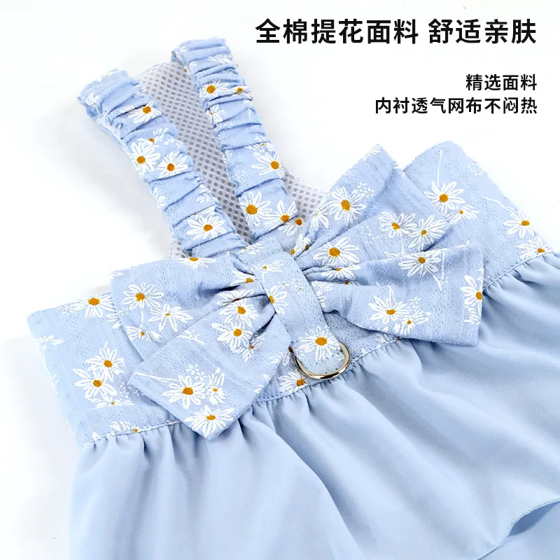 Falda bonita para perro, vestido transpirable de algodón para mascotas, falda de Margarita pequeña de peluche, ropa para el pecho y la espalda, productos para mascotas - imagen 3